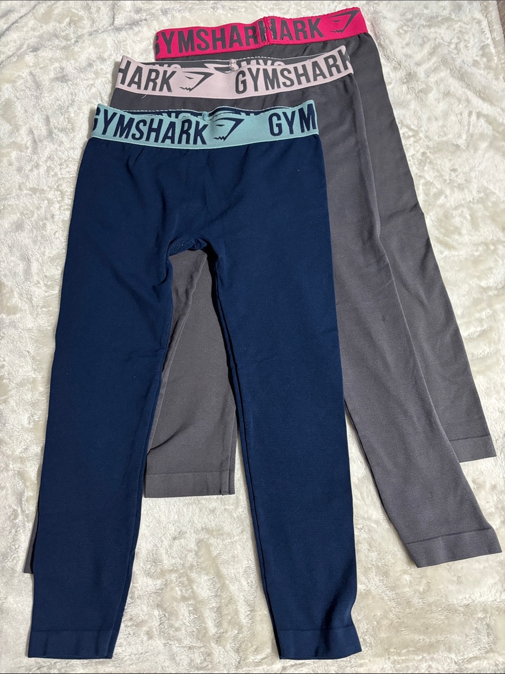 Gymshark Navy and Gray Leggings Set with Branded Waistbands